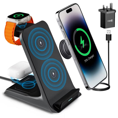 3 in 1 Wireless Charger Stand Fast Charging Station Dock for Iphone 16/15/14/13 Pro Max Apple Iwatch 9/8/7/6/5 Airpods 3/2