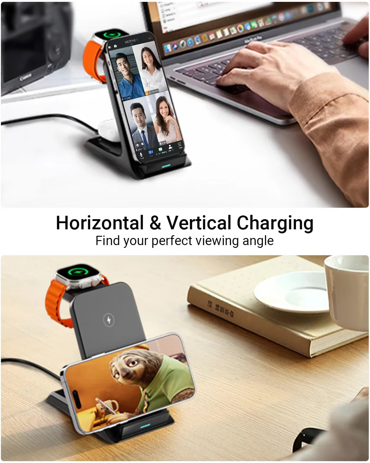 3 in 1 Wireless Charger Stand Fast Charging Station Dock for Iphone 16/15/14/13 Pro Max Apple Iwatch 9/8/7/6/5 Airpods 3/2