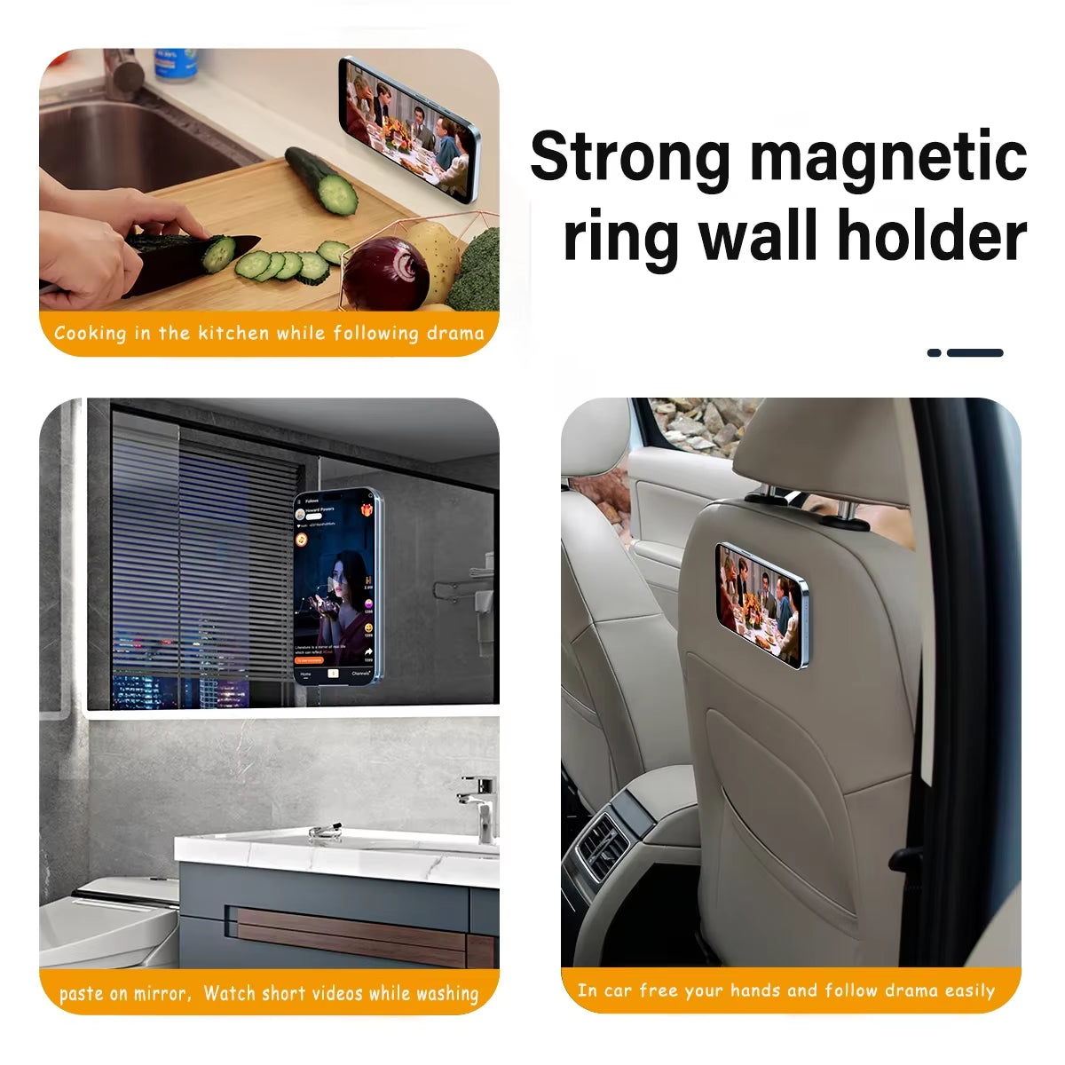 Strong Magnetic Ring Wall Mobile Phone Holder Wall Bracket Car Phone Stand Powerful Magnet Car Mount for Iphone 15 14 13 Xiaomi